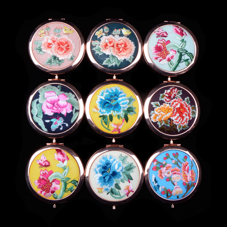 海安化妆随身镜精品出国送礼刺绣中国风古风摄影 手绣镜子